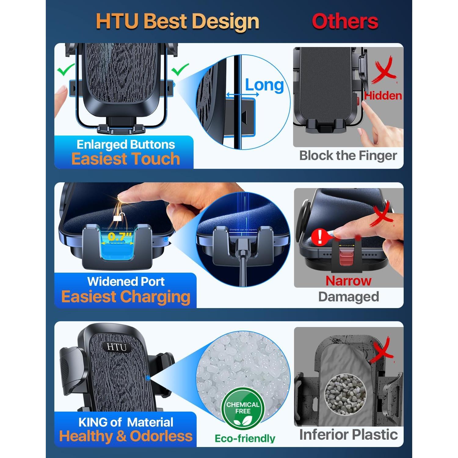 Soporte de Teléfono para Auto HTU Negro, Flexible y Ajustable 360°