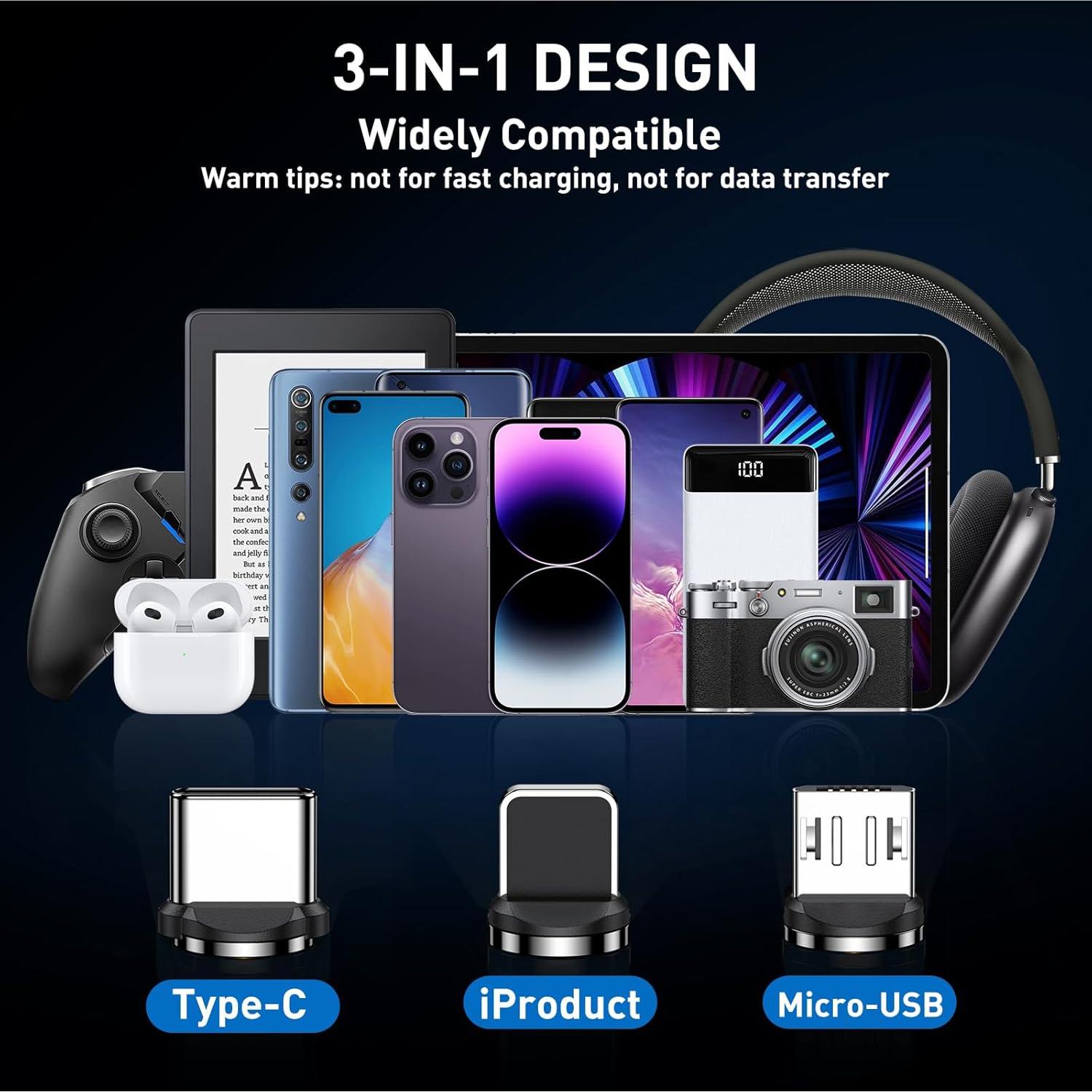 Cable de Carga Magnético 5-Pack ODDADD 0.5-2m USB C Micro USB