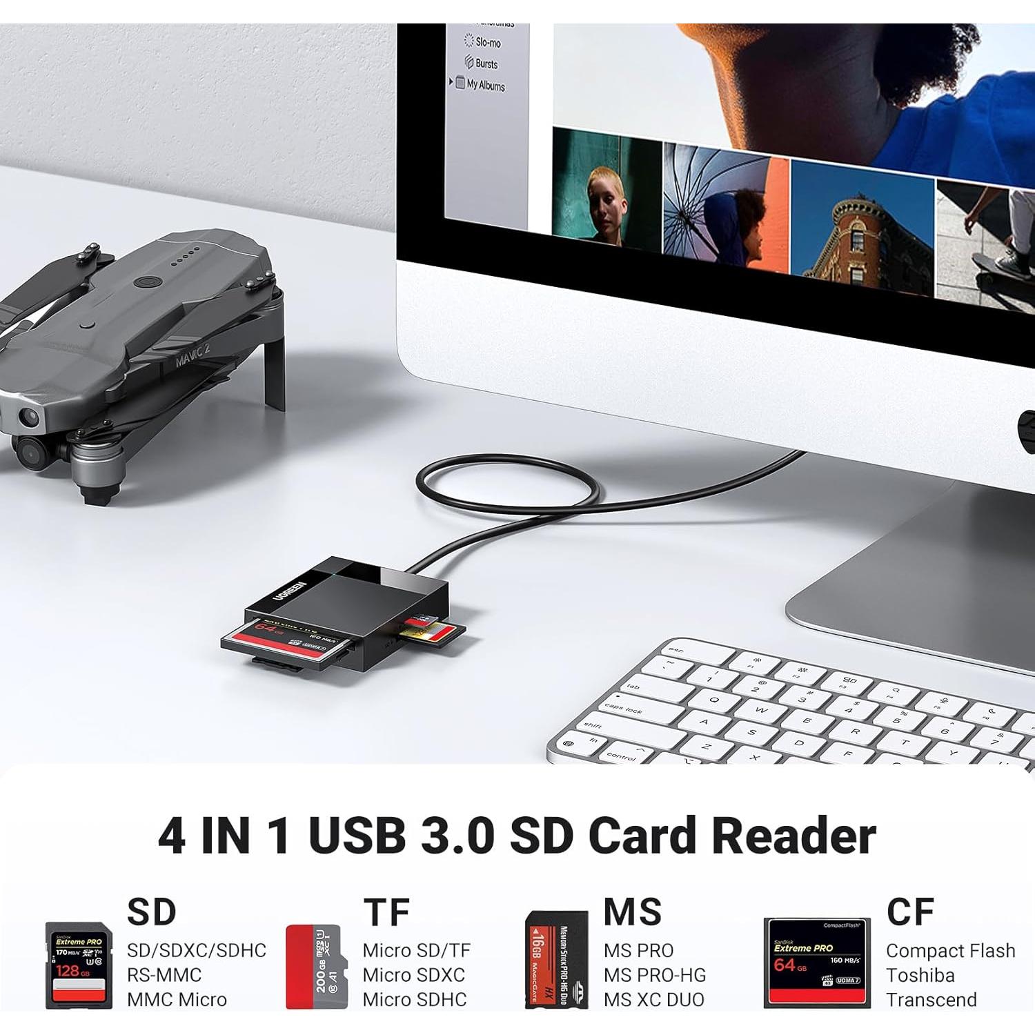 Lector de Tarjetas UGREEN USB 3.0 5Gbps 4 en 1 Negro