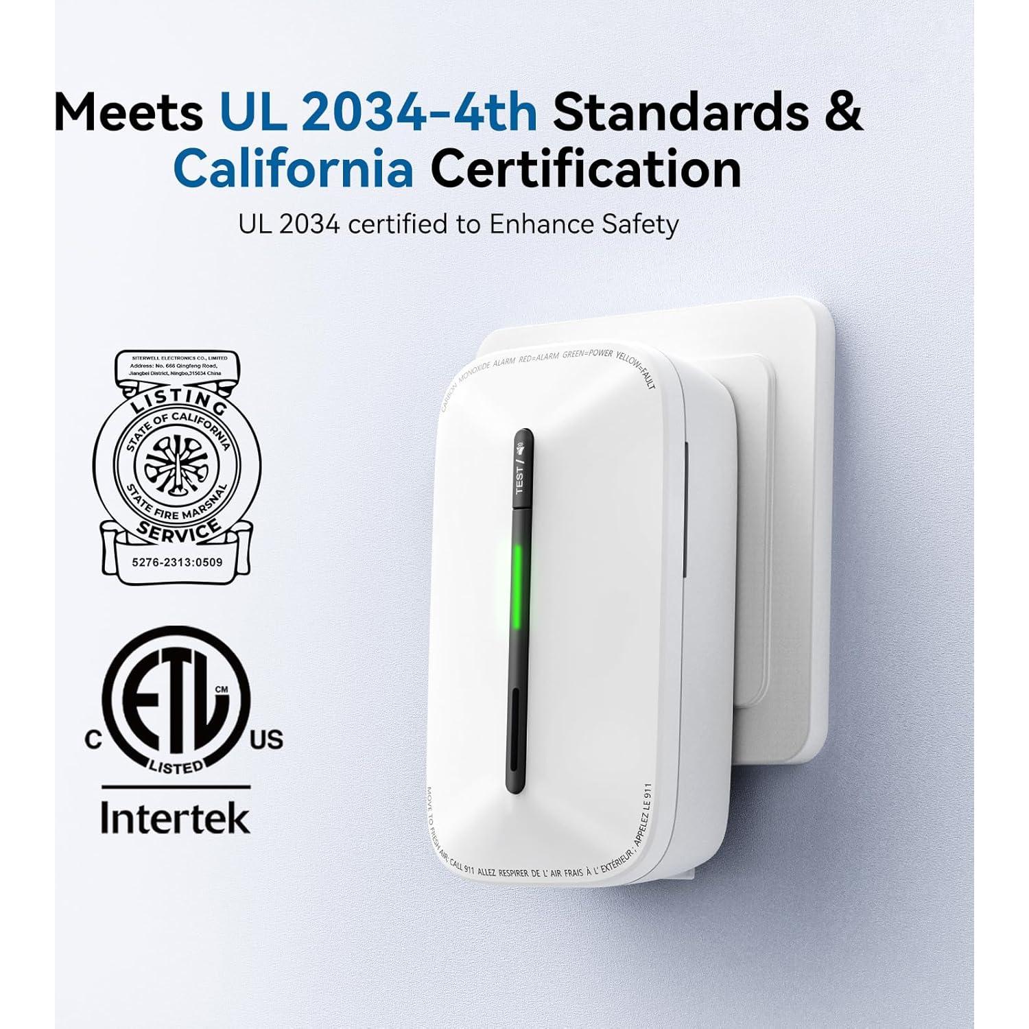 Detector de Monóxido de Carbono SITERWELL con Batería de 10 Años