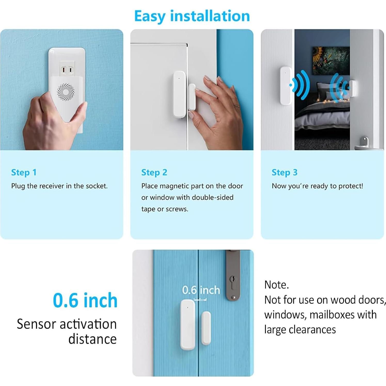 Sensor de Puerta Inalámbrico AMHEY M991+D037 con Timbre Ajustable