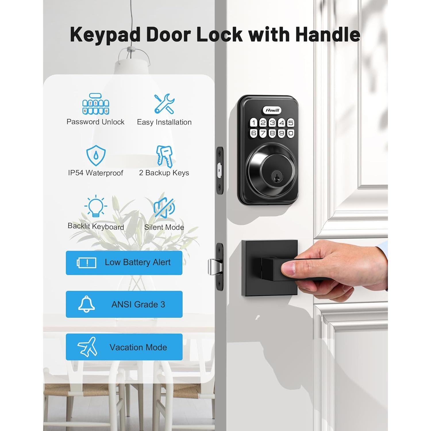 Cerradura Electrónica Zowill DK01-L con Teclado y Manijas