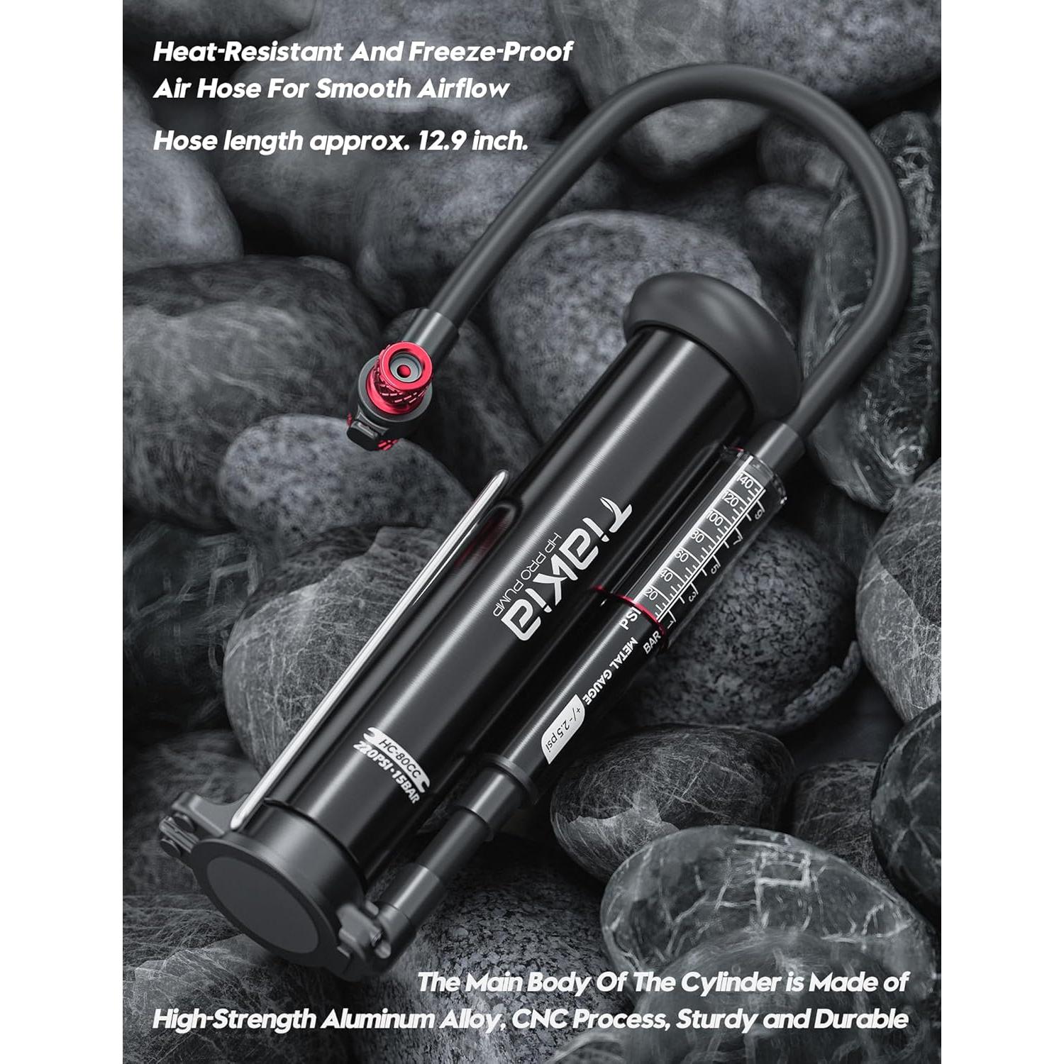 Bomba de bicicleta Tiakia PG0502SL con manómetro 220PSI