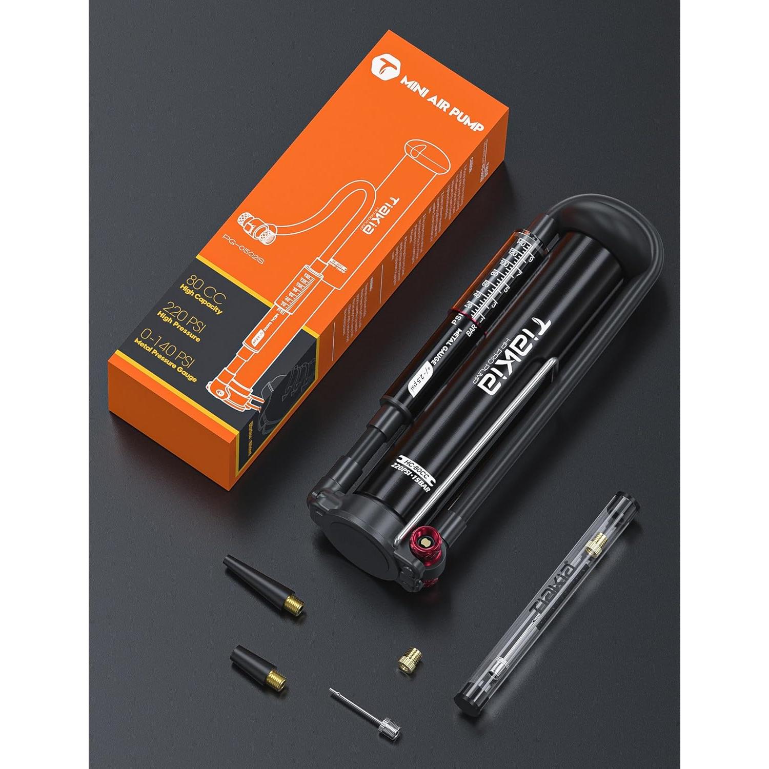 Bomba de bicicleta Tiakia PG0502SL con manómetro 220PSI