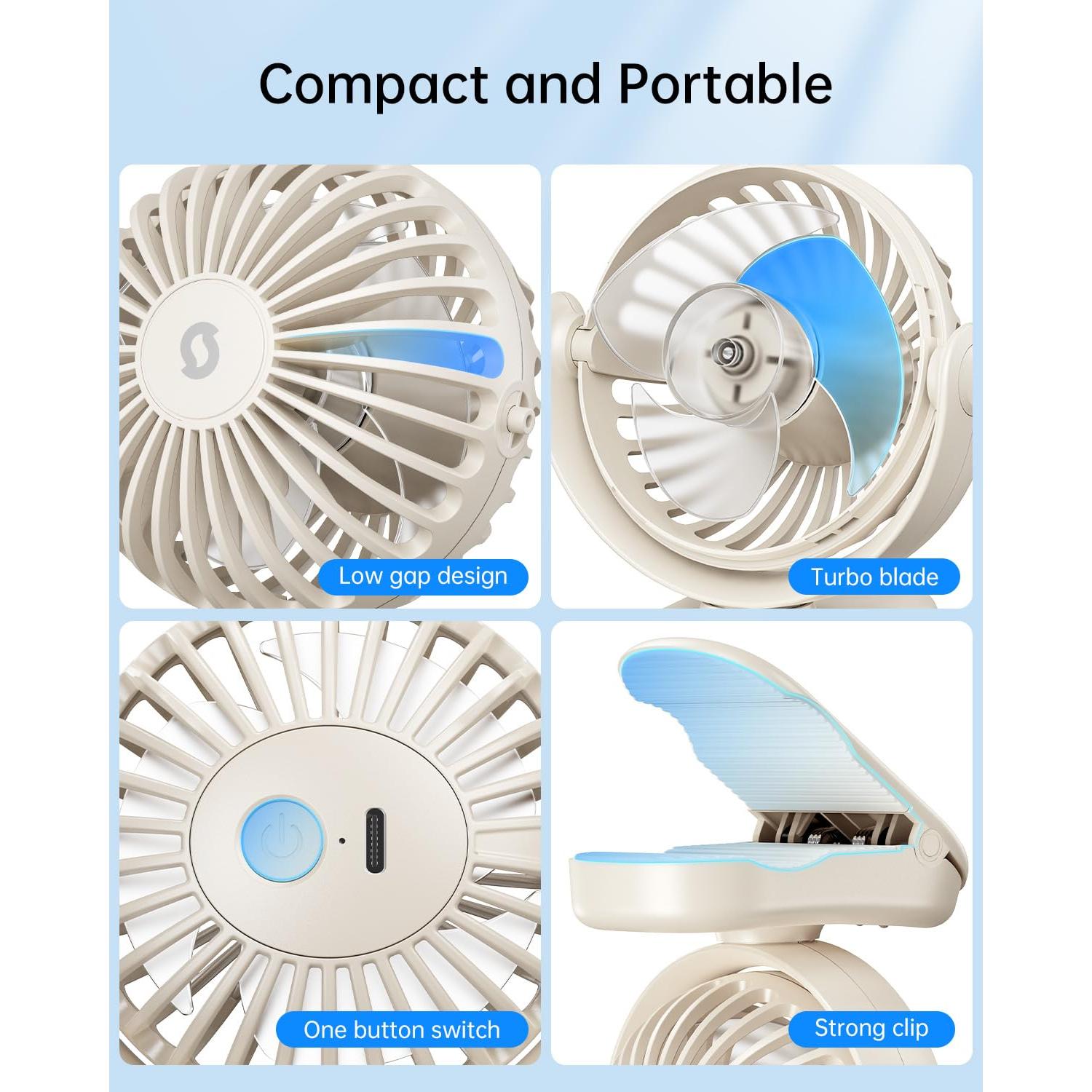 Ventilador Personal Recargable SWEETFULL S27 Beige 3 Velocidades