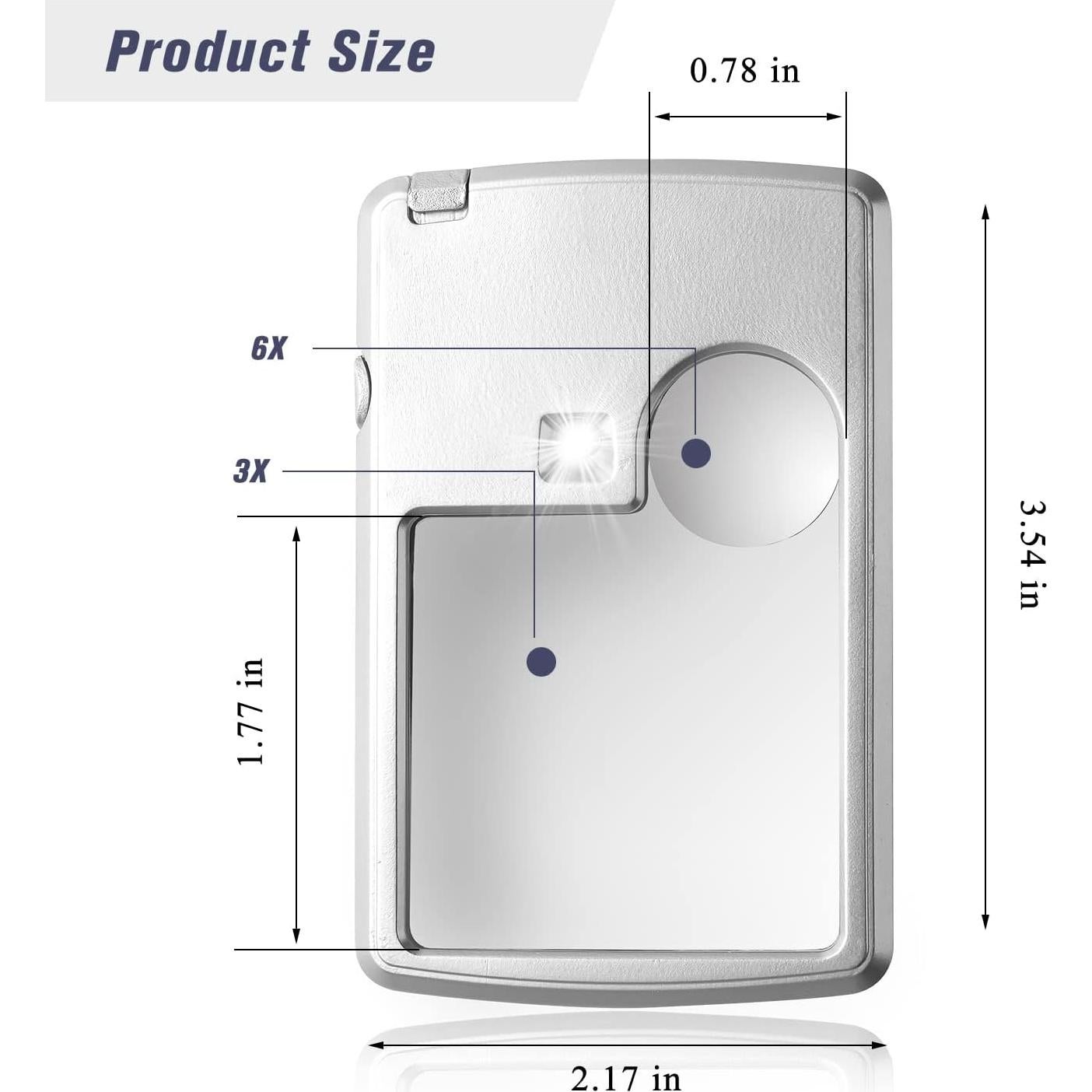 Lupa de Bolsillo Amoper 3X 6X con Luz LED - 2 Piezas Plata