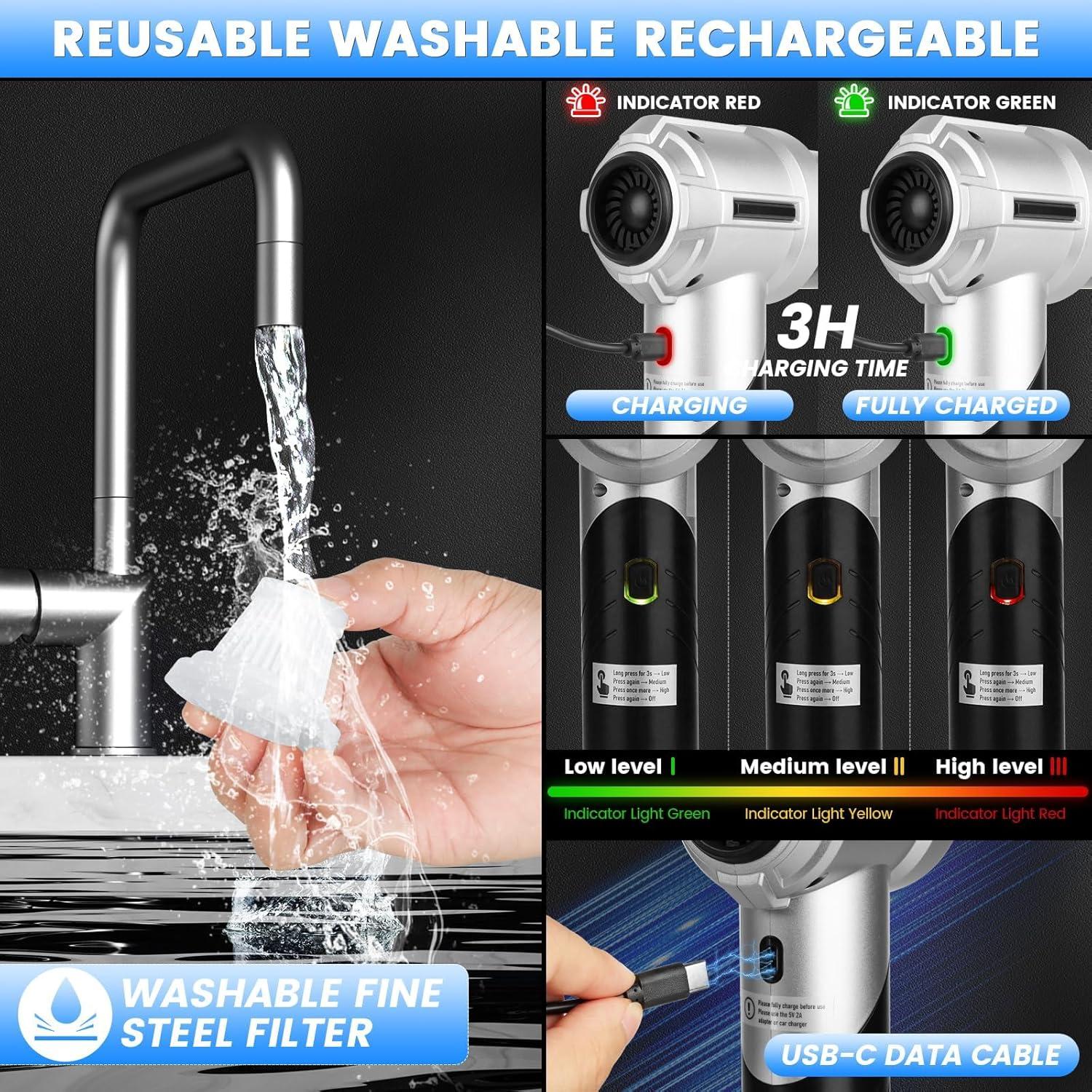 Aspiradora de Coche Portátil CHUMPOSH 18000PA Sin Cable 4 en 1