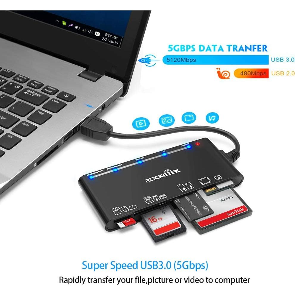 Lector de Tarjetas 7 en 1 Rocketek USB 3.0 5Gbps para SD CF