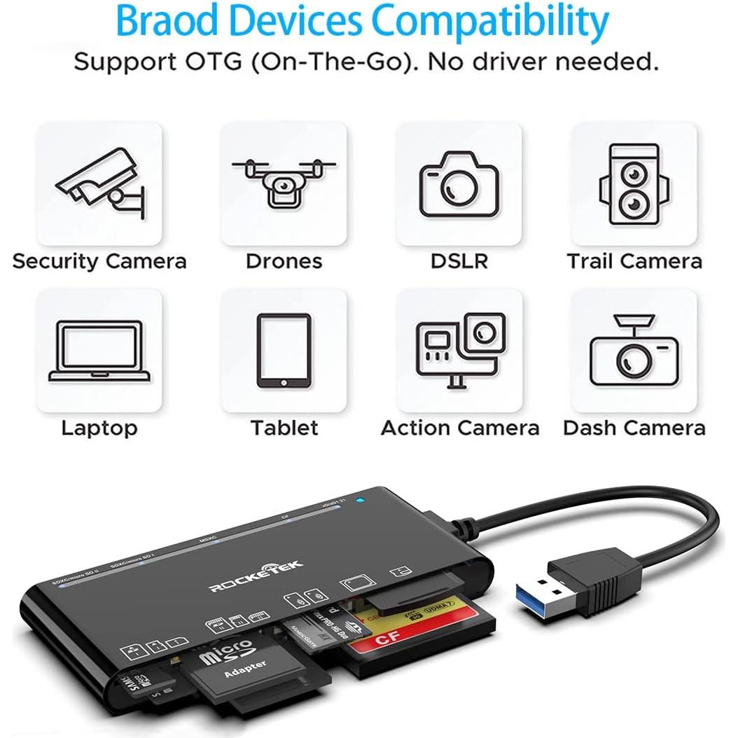 Lector de Tarjetas 7 en 1 Rocketek USB 3.0 5Gbps para SD CF