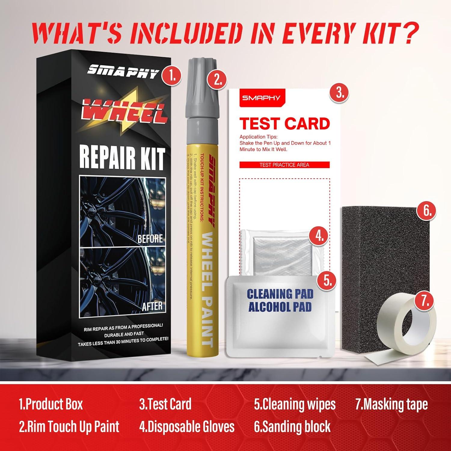 Kit de Reparación de Ruedas SMAPHY - Pintura Negra Brillante 30ml