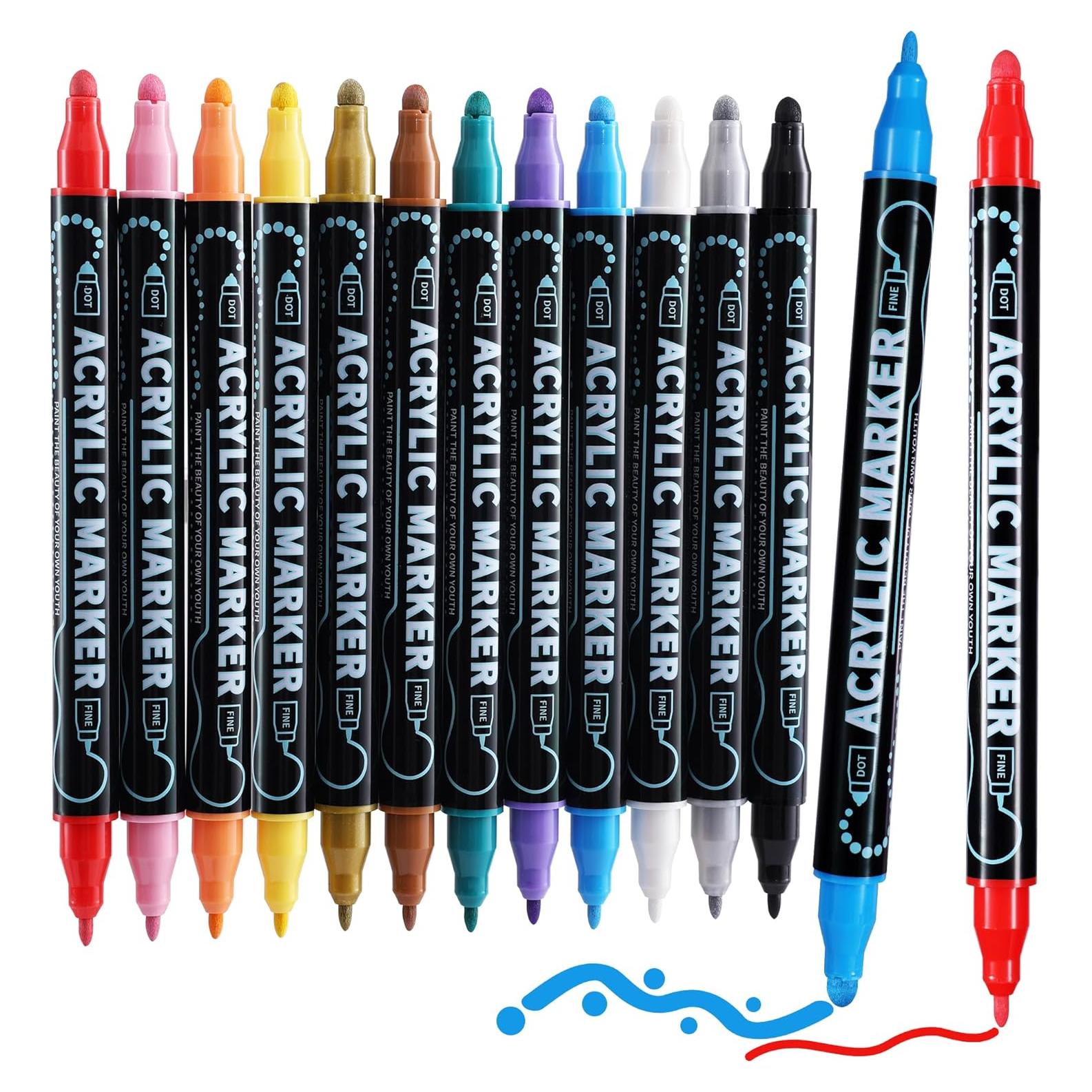 Set de 12 Marcadores Acrílicos Doble Punta Nauets Multicolor