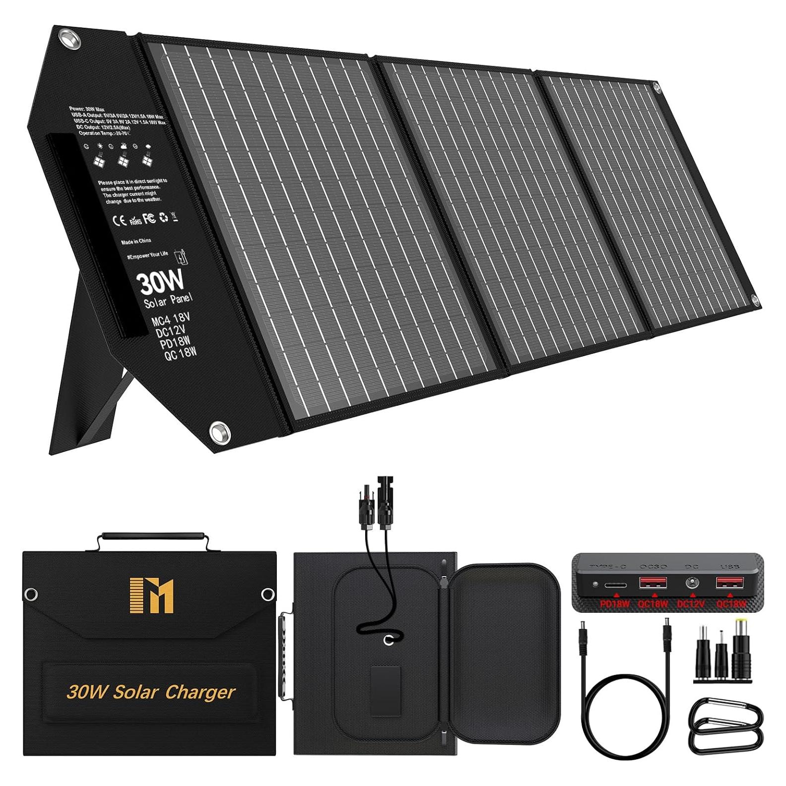 Cargador Solar Portátil Mesuvida 30W USB C y A Plegable