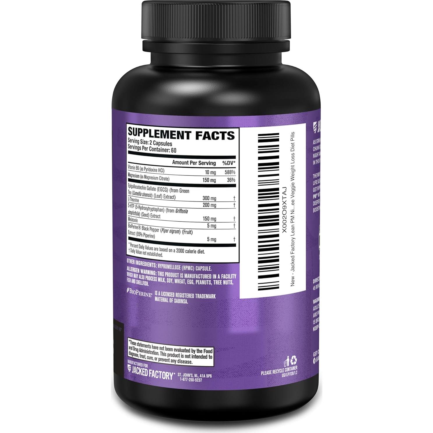 Jacked Factory Lean PM Quemador de Grasa Nocturno 120 Cápsulas