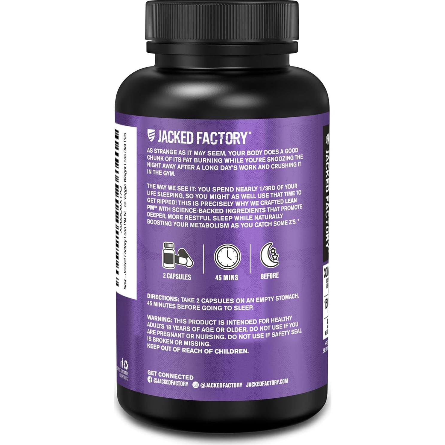 Jacked Factory Lean PM Quemador de Grasa Nocturno 120 Cápsulas