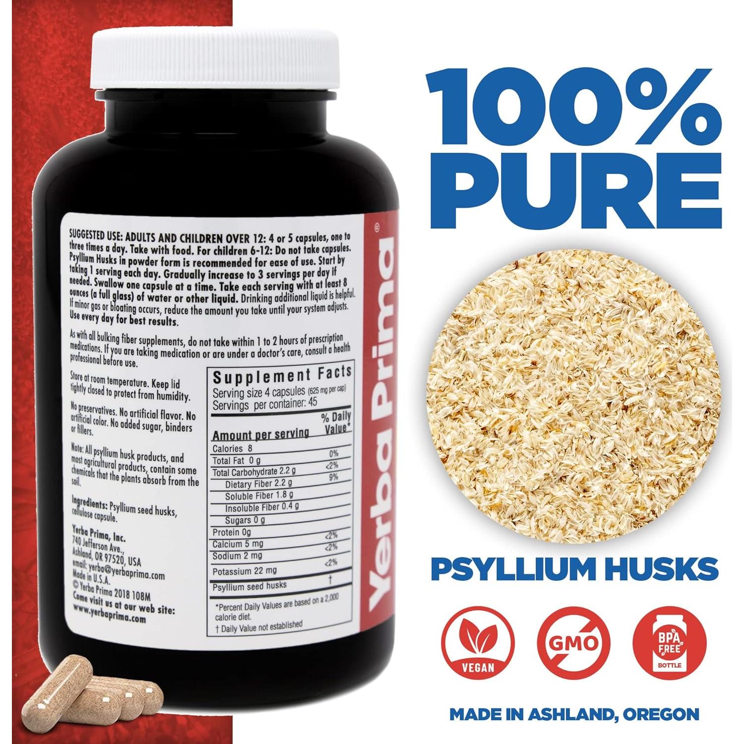 Cápsulas Veganas de Psyllium Yerba Prima 180 Unidades 625mg