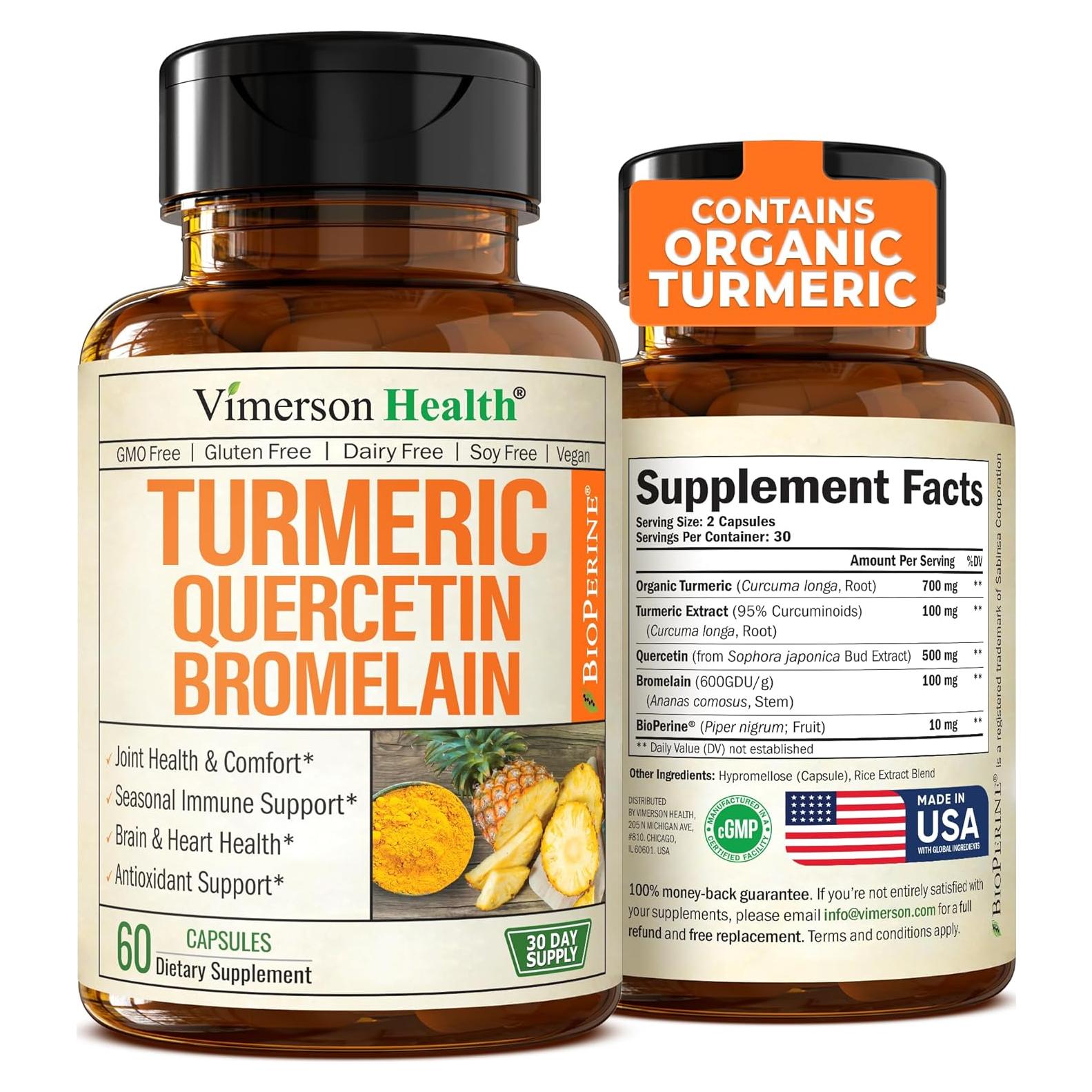 Suplemento de Quercetina 500mg con Cúrcuma y Bromelina - 60 Cápsulas