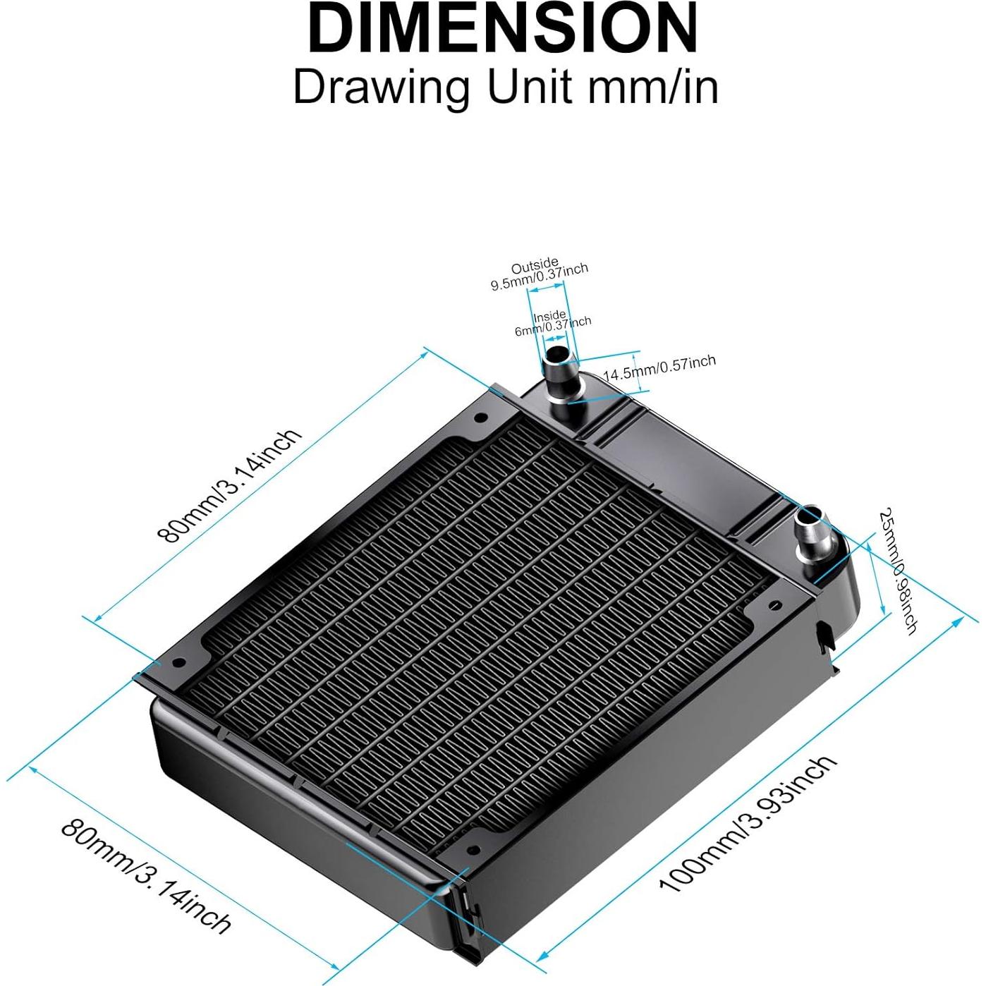 Radiador de Refrigeración por Agua Clyxgs 80mm Aluminio Negro