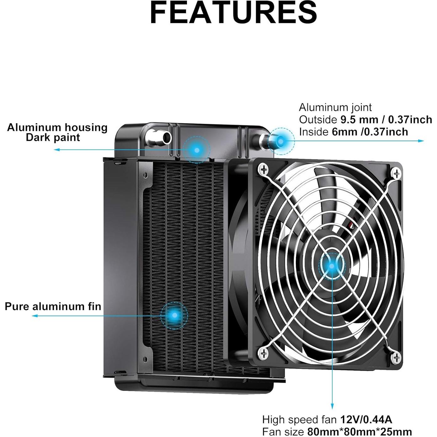 Radiador de Refrigeración por Agua Clyxgs 80mm Aluminio Negro
