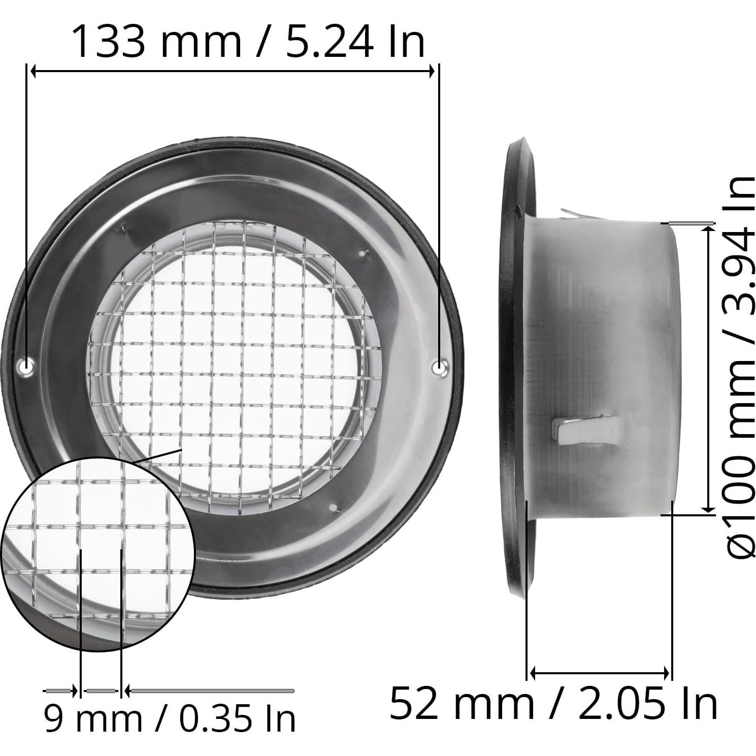 Repa Market 4" Inch Stainless Steel Soffit Vent Cover with Flange for HVAC Systems - Indoor-Outdoor, Intake-Exhaust Ventilation Guard with Rubber Gasket Seal - Duct Cover with Steel Mesh Screen