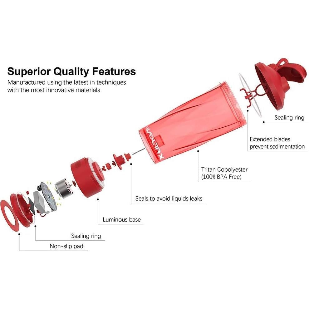 Botella Mezcladora Eléctrica VOLTRX VortexBoost 700 ml Rojo