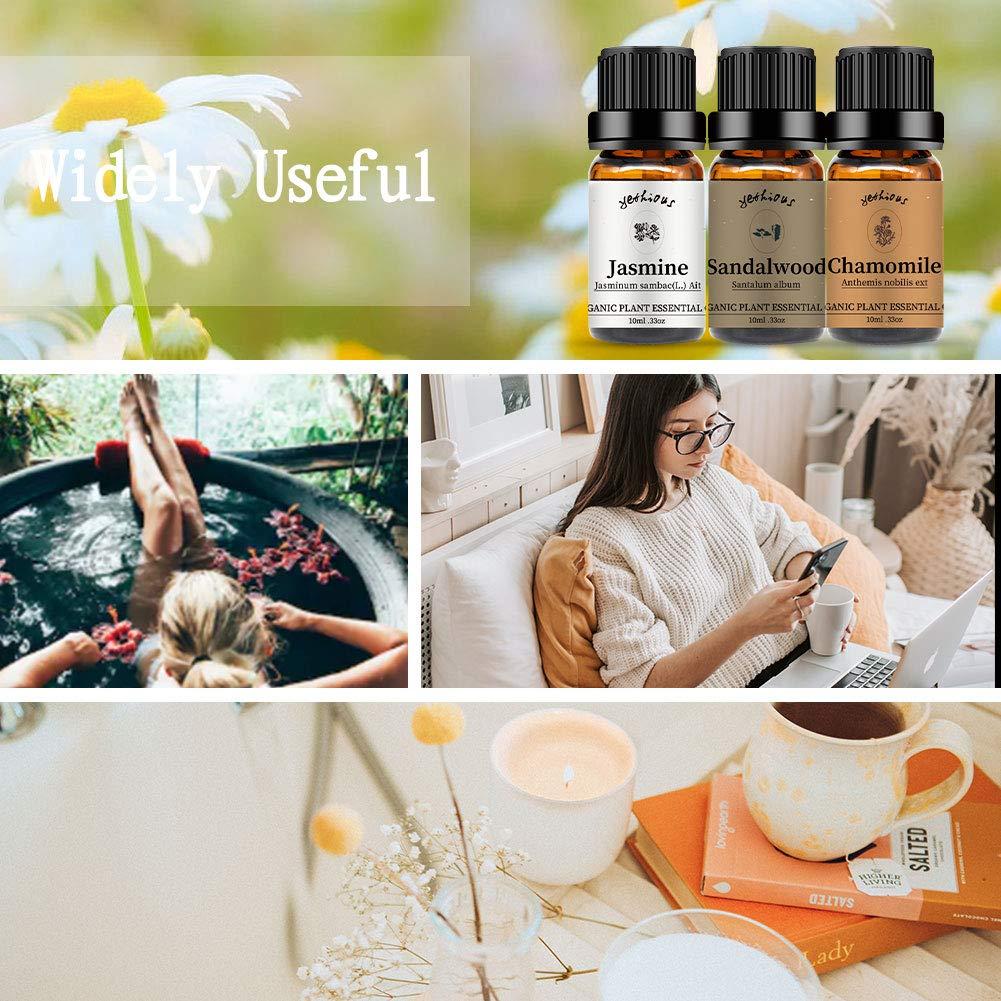 Set de Aceites Esenciales Yethious 100% Puro - Jazmín, Manzanilla y Sándalo 3x9.8ml