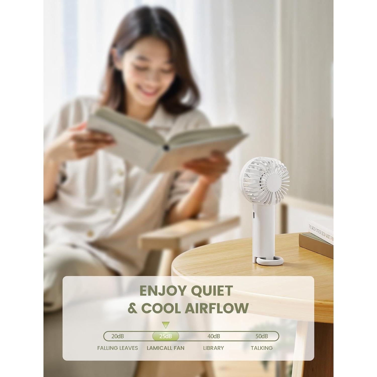 Ventilador de Mano Lamicall WT-F99-W Blanco, Recargable USB, 3 Velocidades