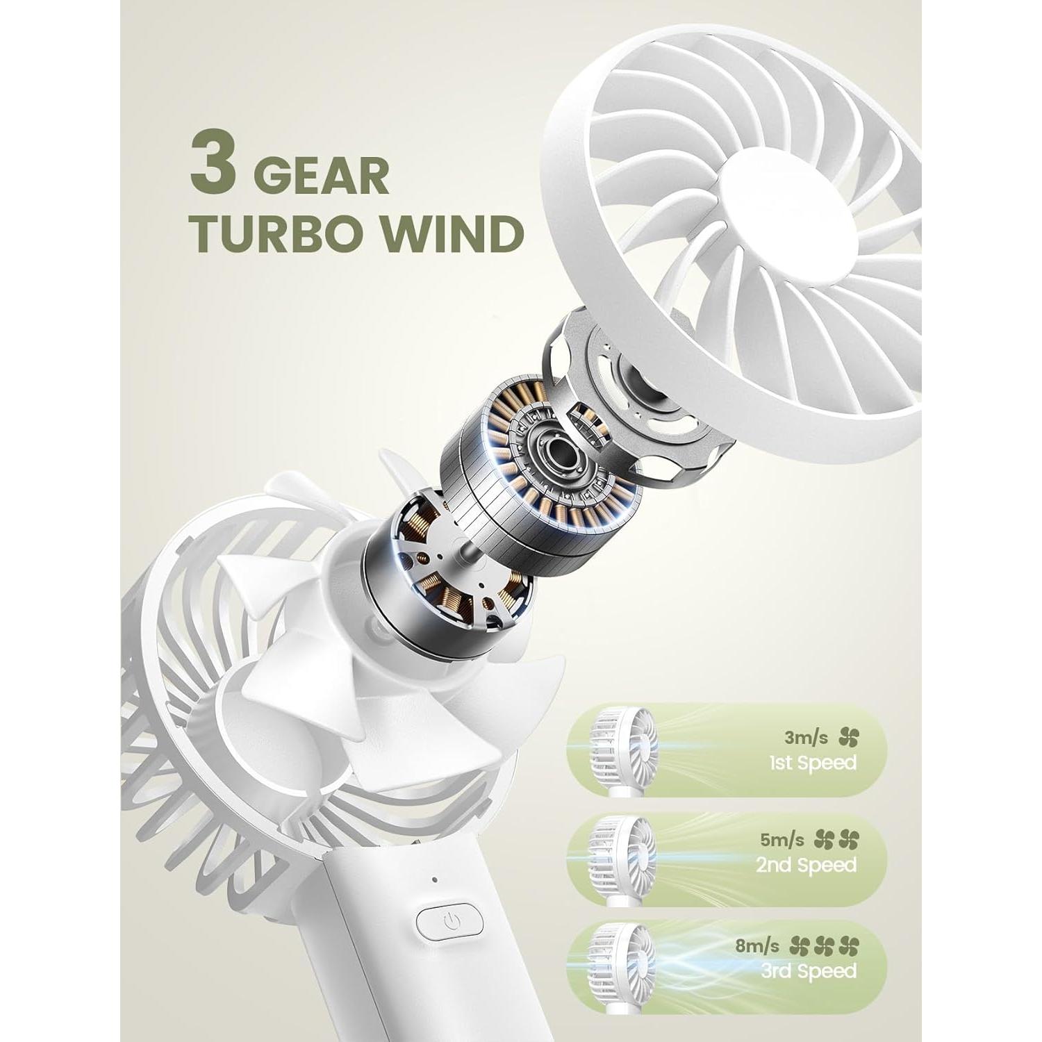 Ventilador de Mano Lamicall WT-F99-W Blanco, Recargable USB, 3 Velocidades