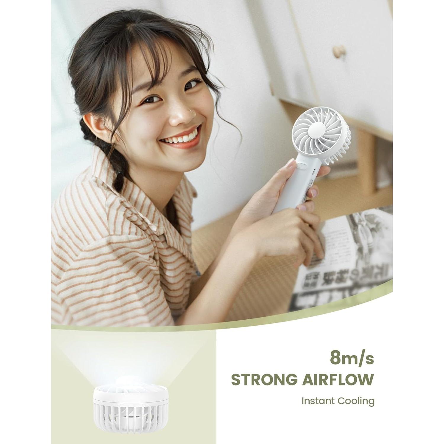 Ventilador de Mano Lamicall WT-F99-W Blanco, Recargable USB, 3 Velocidades