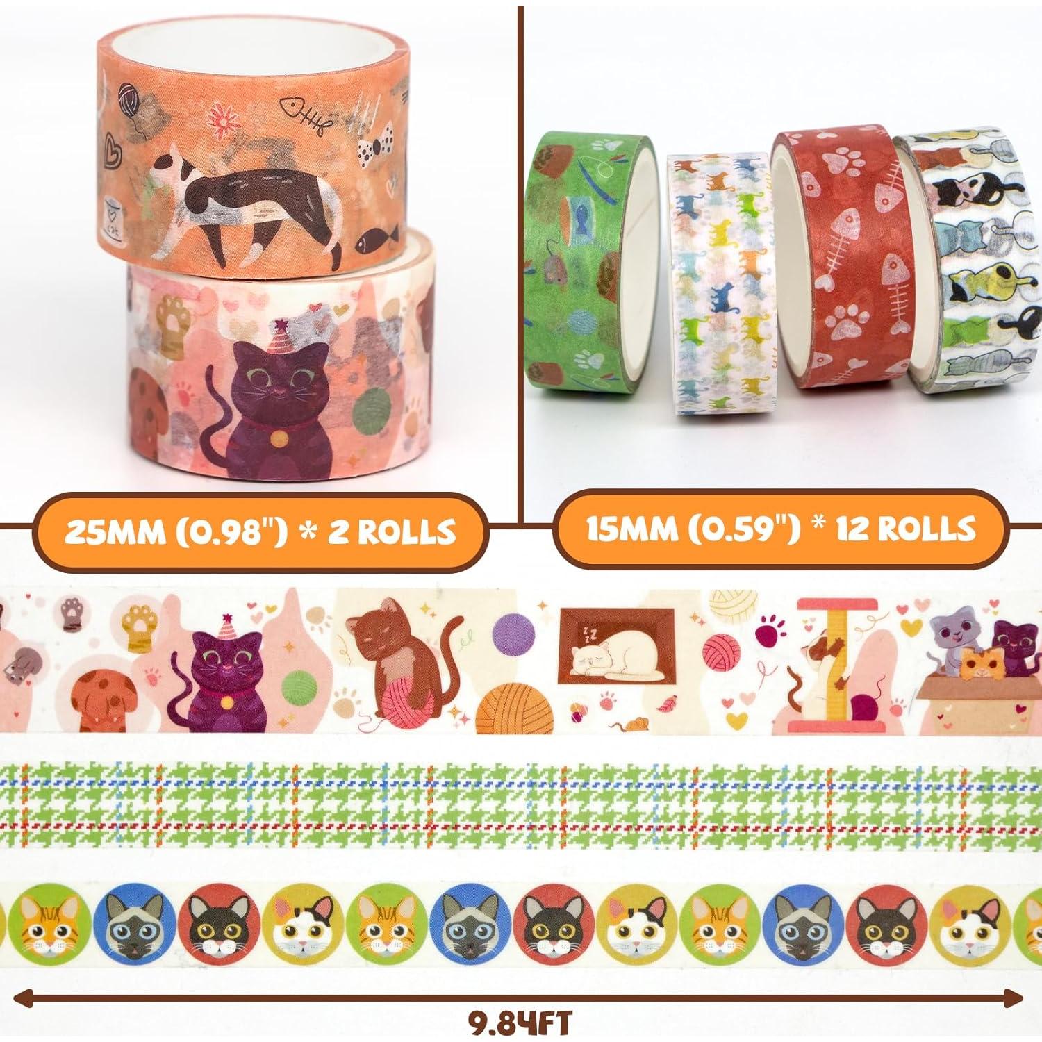Conjunto de 14 Rollos de Cinta Washi KOVANO - Animales Kawaii