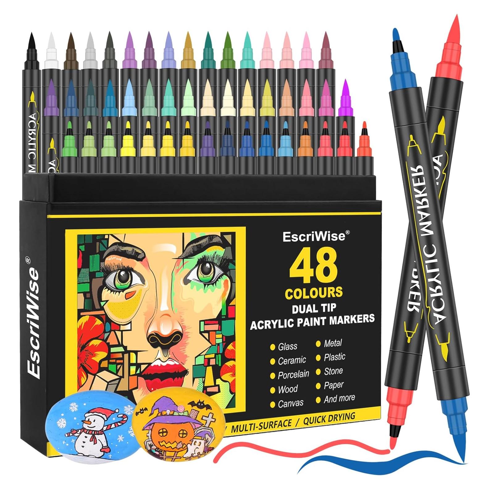 Juego de 48 Marcadores Acrílicos EscriWise - Doble Punta, 1-5mm