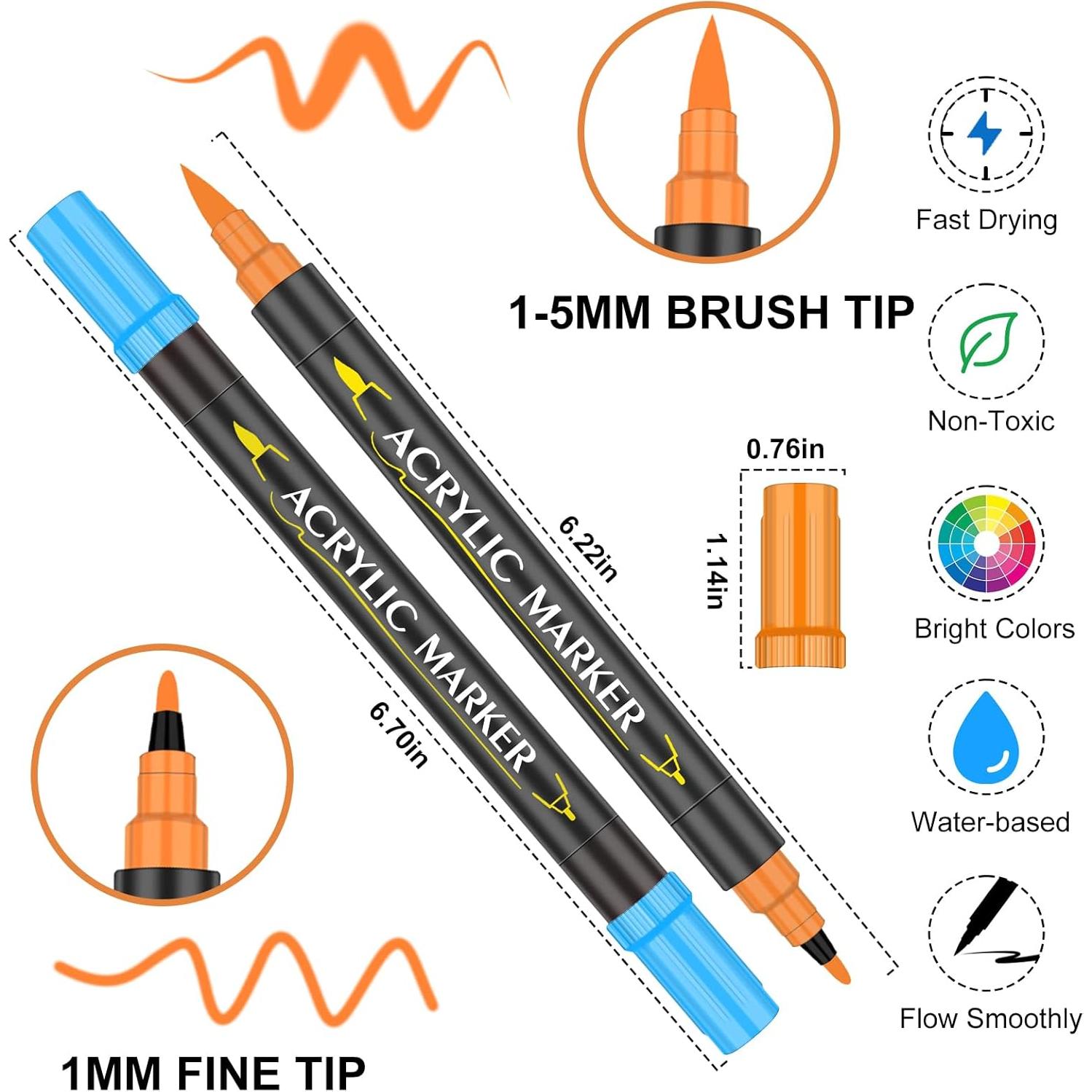 Juego de 48 Marcadores Acrílicos EscriWise - Doble Punta, 1-5mm