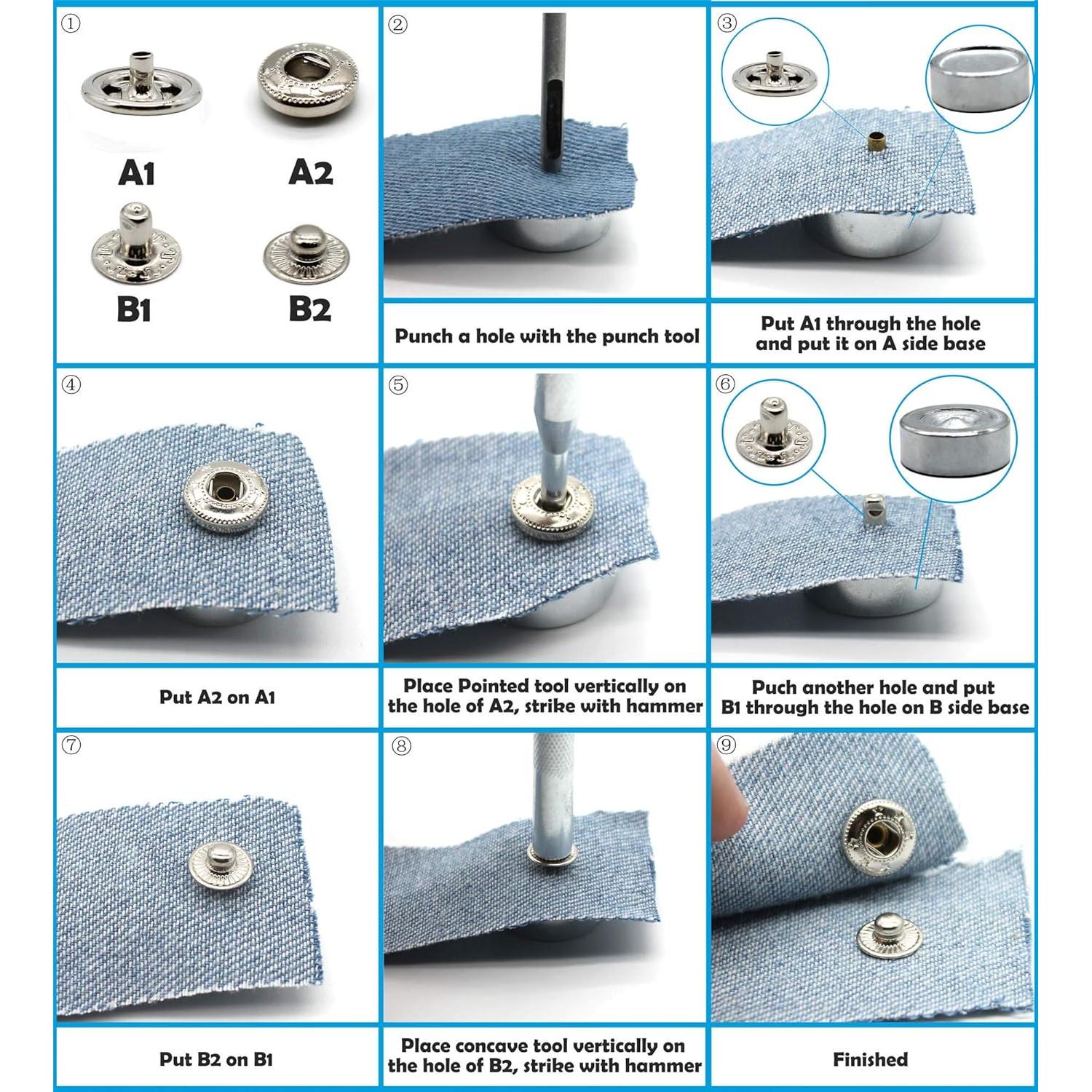 Kit de Botones a Presión Raydodo 12 Set 15mm Negro