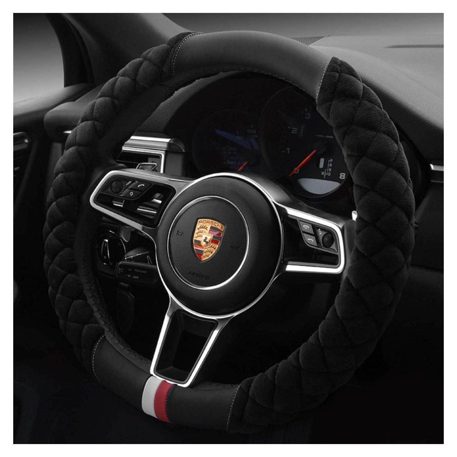 Funda de Volante Universal HAOKAY de Peluche Negro 37-38 cm