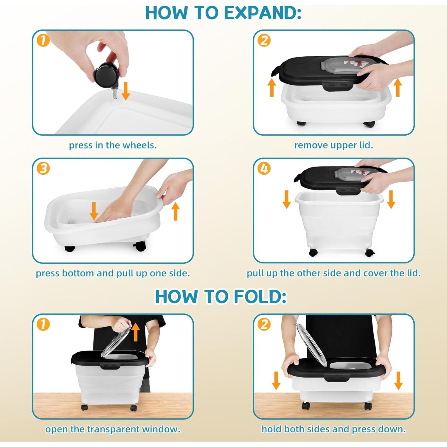 Contenedor de Comida para Perros YECERCAN 20L Plegable con Ruedas