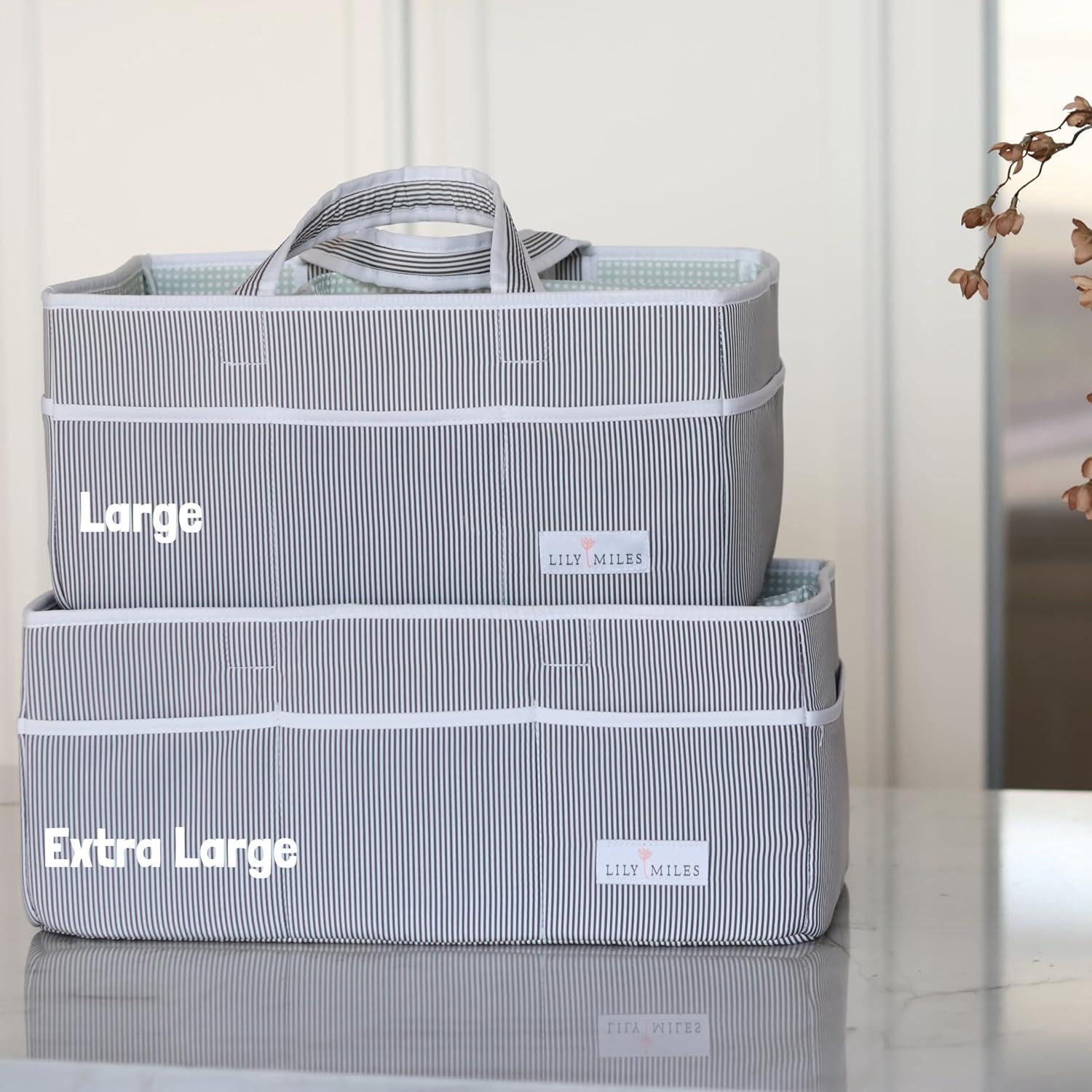 Cesta Organizadora de Pañales Lily Miles Extra Grande Gris/Rosa