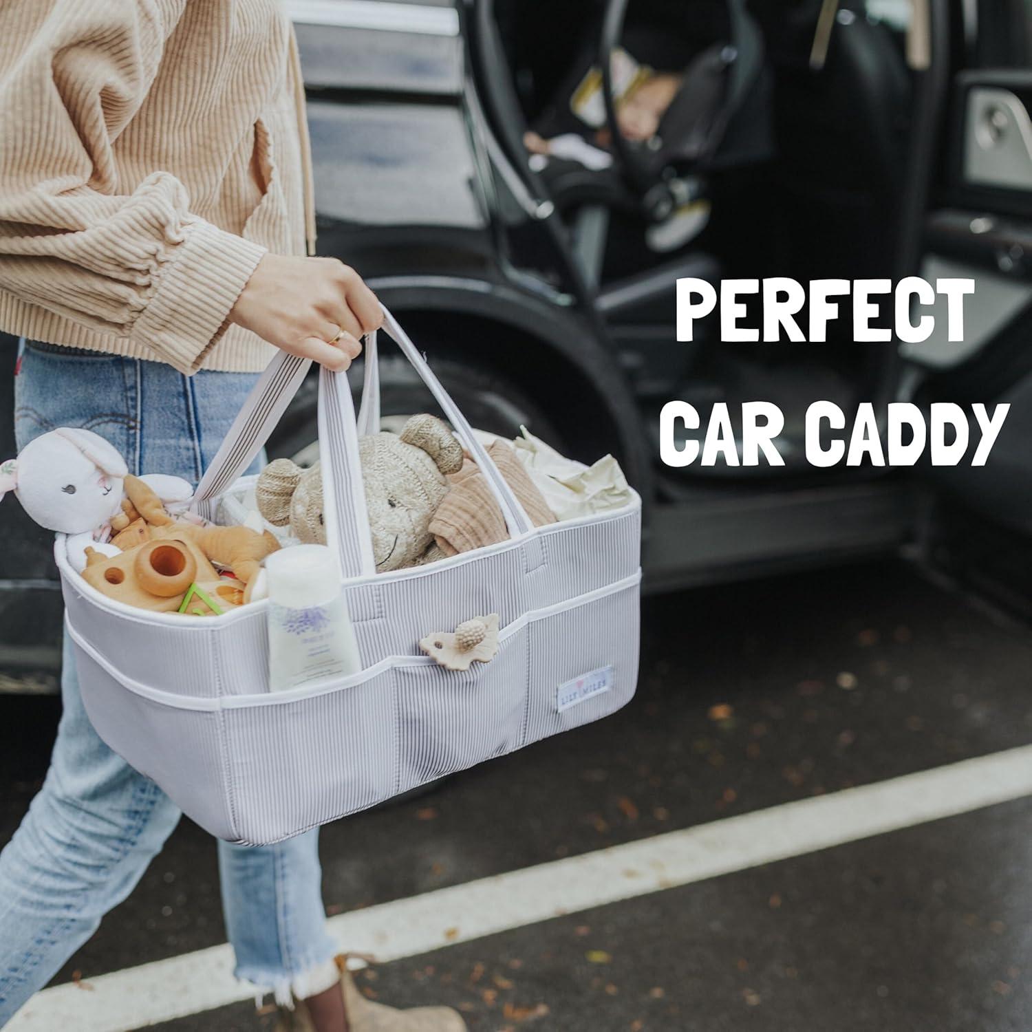 Cesta Organizadora de Pañales Lily Miles Extra Grande Gris/Rosa