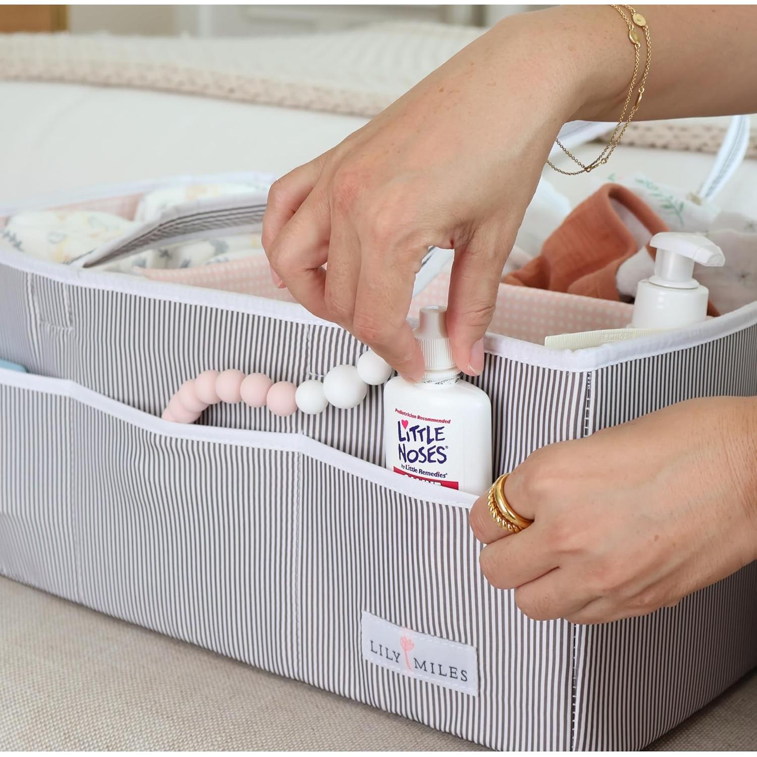 Cesta Organizadora de Pañales Lily Miles Extra Grande Gris/Rosa