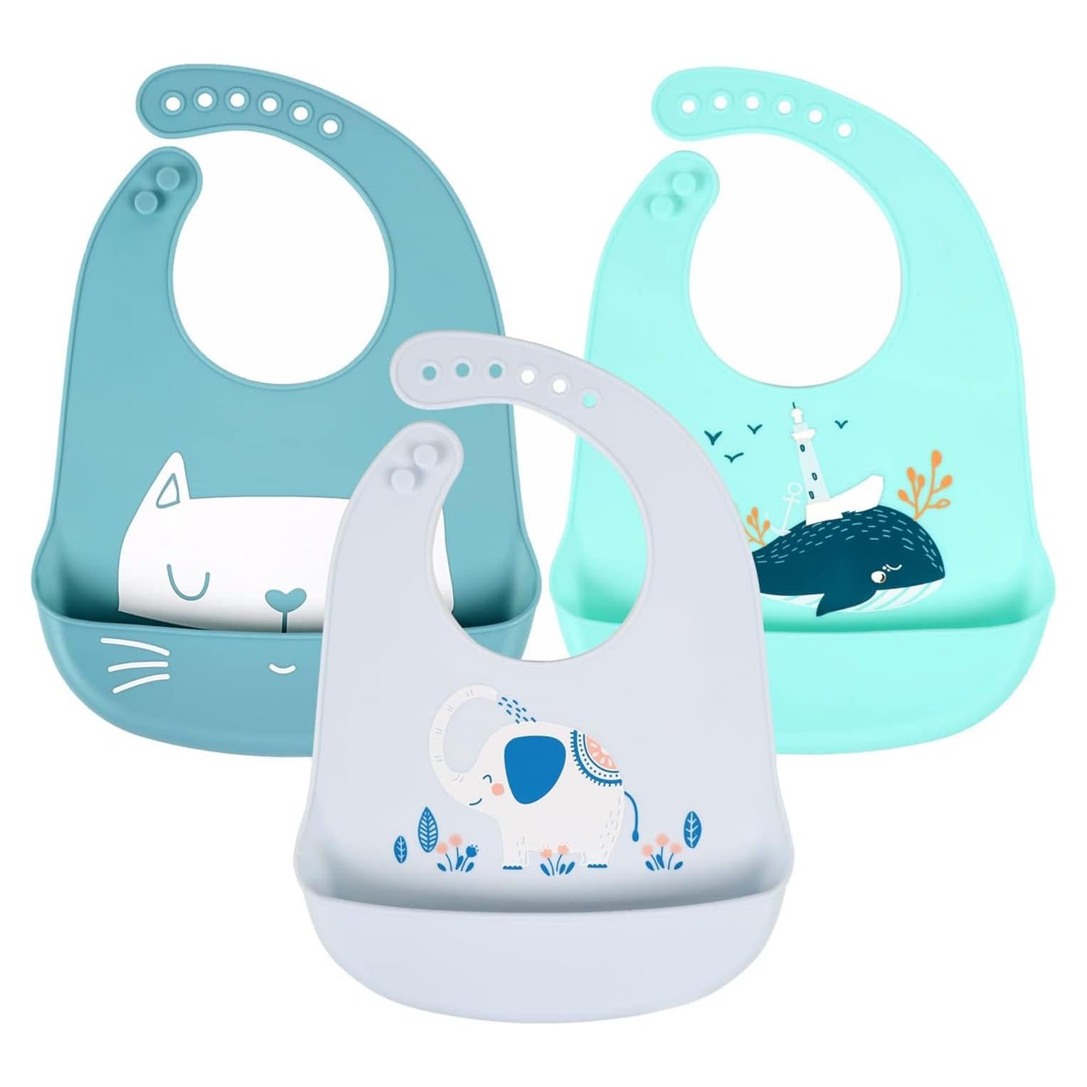 Baberos de Silicona Impermeables para Bebés 3pcs Ajustables