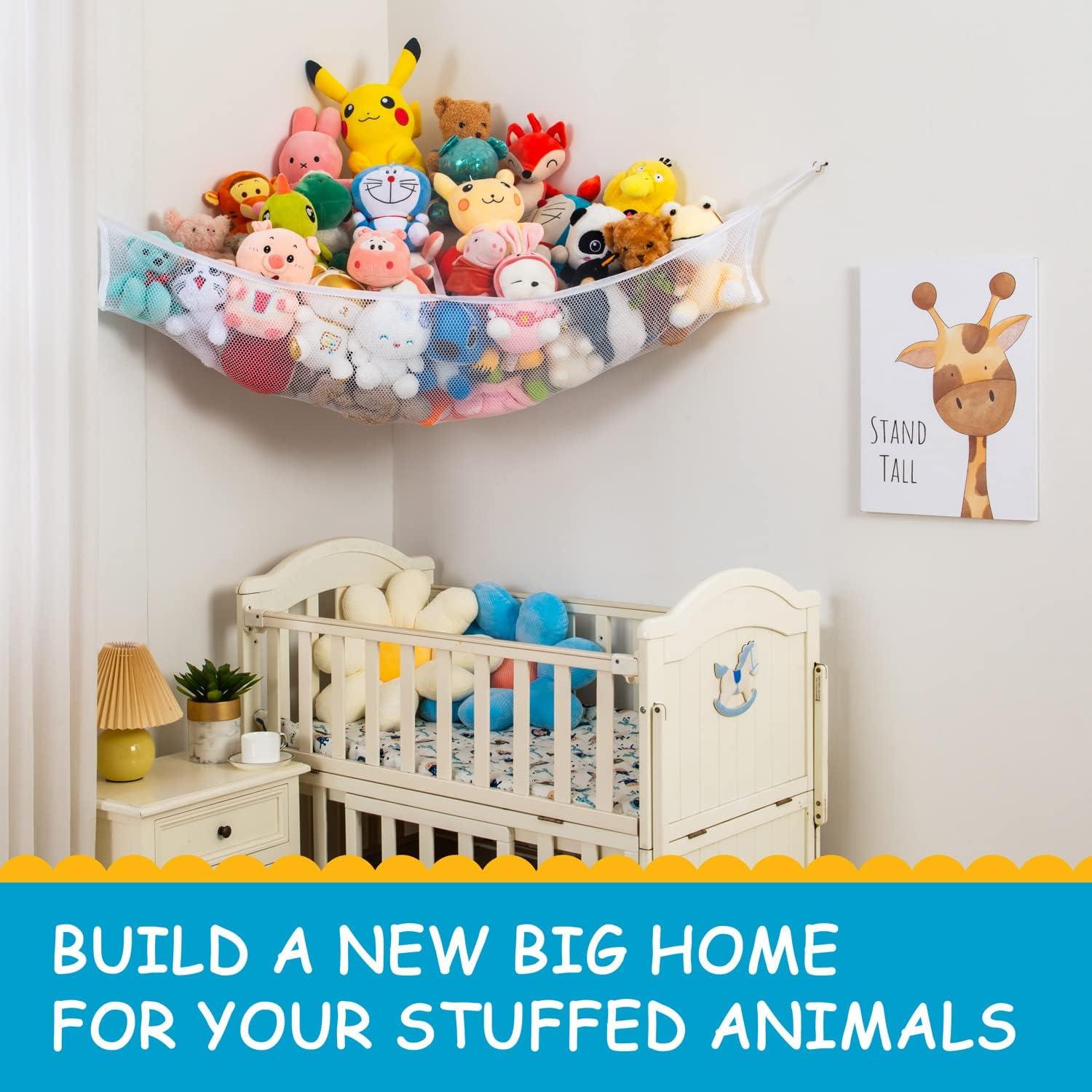 X-Large Stuffed Animal Net Hammock Corner (Min 3’6” Right-angled Corner Space Each Side) Toy Organizer for Plushies Hanging Holder for Organizing your Teddy and Squishmallow (White, X-Large)