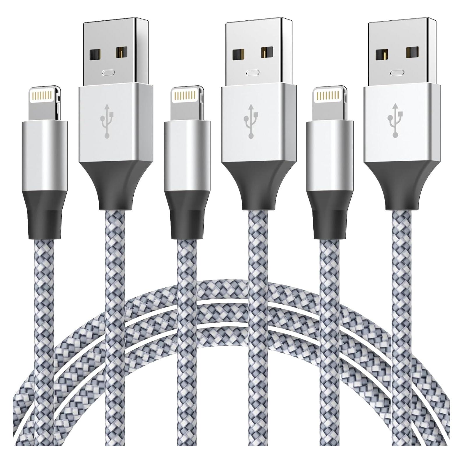 Cable de Carga Rápida Aukelan 1.83m MFi 3Pack Nylon para iPhone