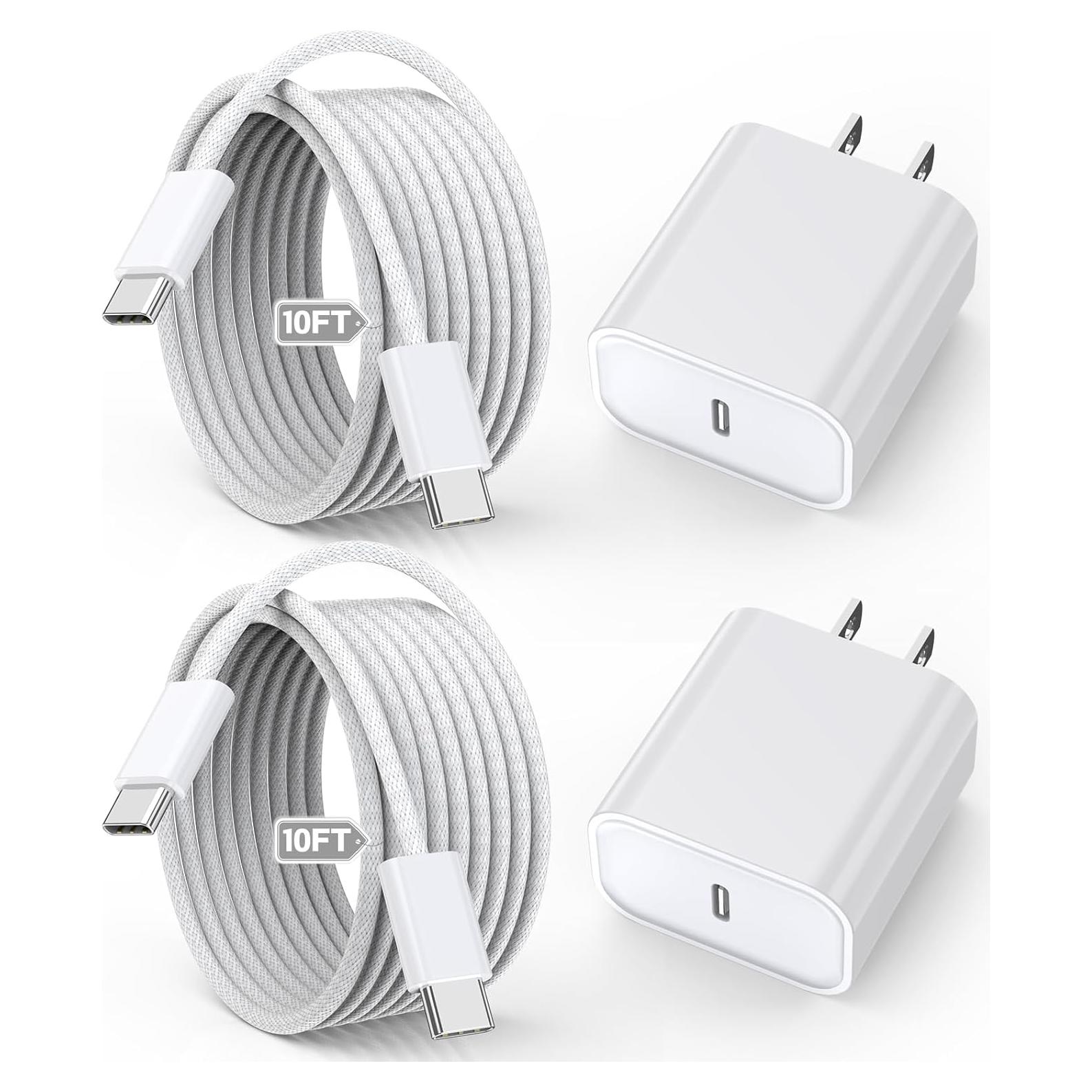 Cargador Rápido USB C 20W Apple iPhone 17 16 15 + 2 Cables 3M