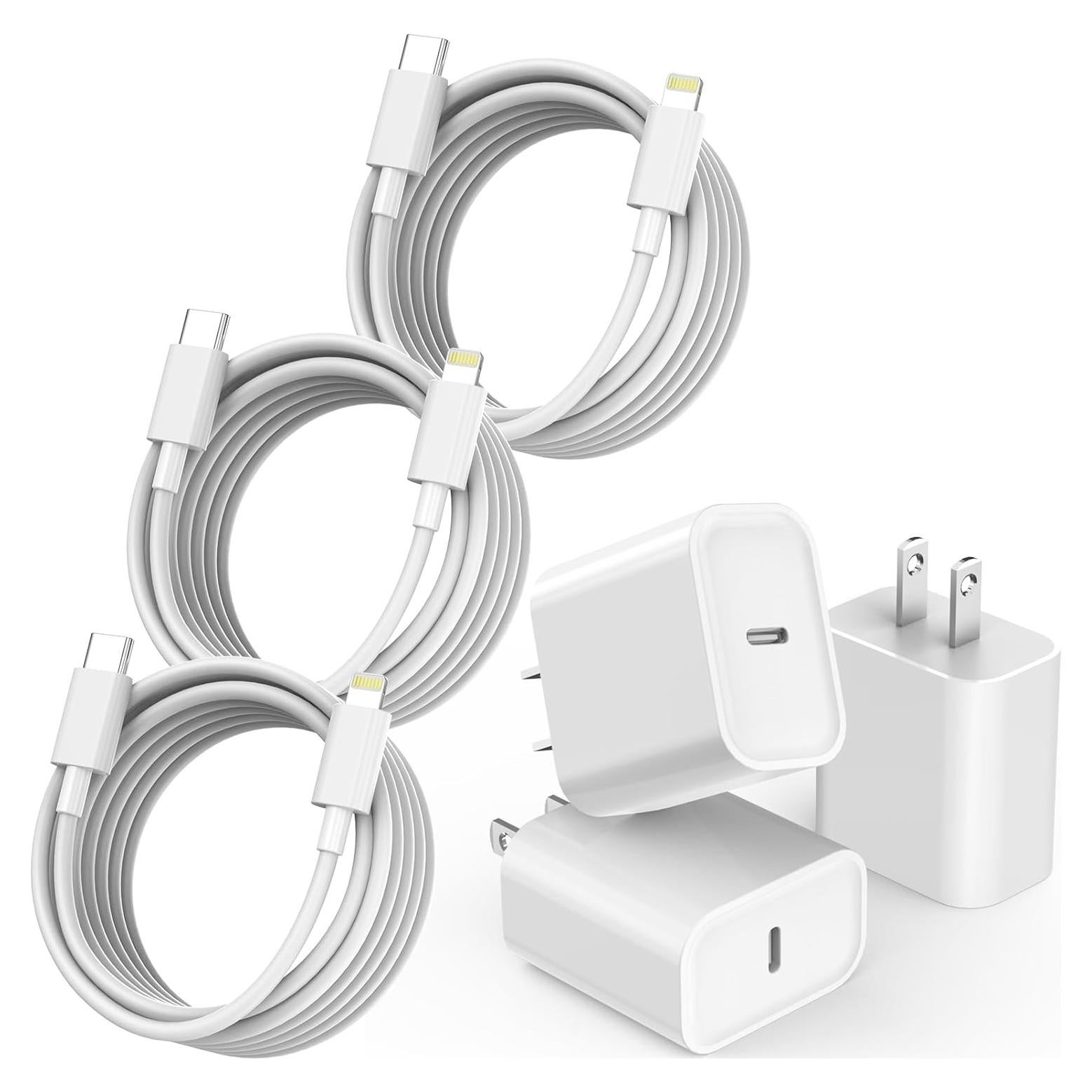 Cargador Rápido USB C y Cable Lightning 10 pies - 3 Pack
