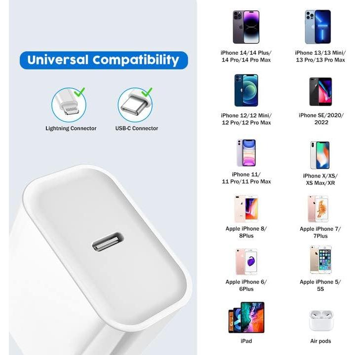 Cargador Rápido USB C y Cable Lightning 10 pies - 3 Pack