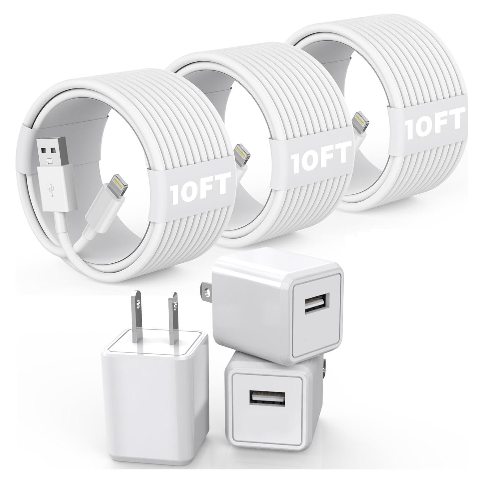 3 Pack Cargador iPhone 10FT MFi Apple USB Blanco