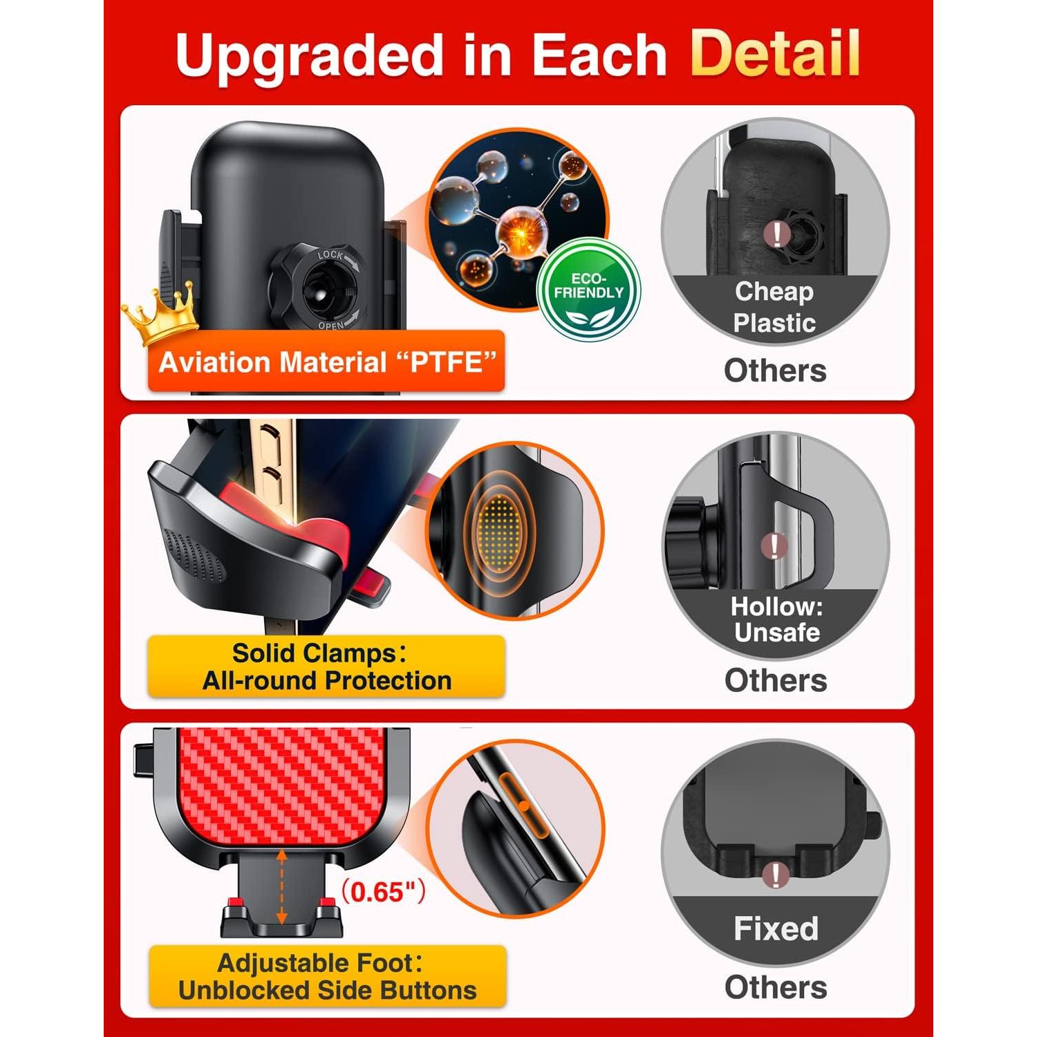 Soporte para Teléfono de Coche VANMASS CTZ11 Ajustable Rojo