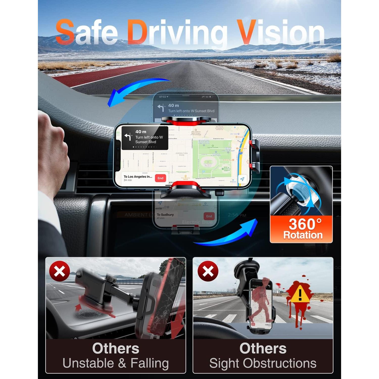 Soporte para Teléfono de Coche VANMASS CTZ11 Ajustable Rojo