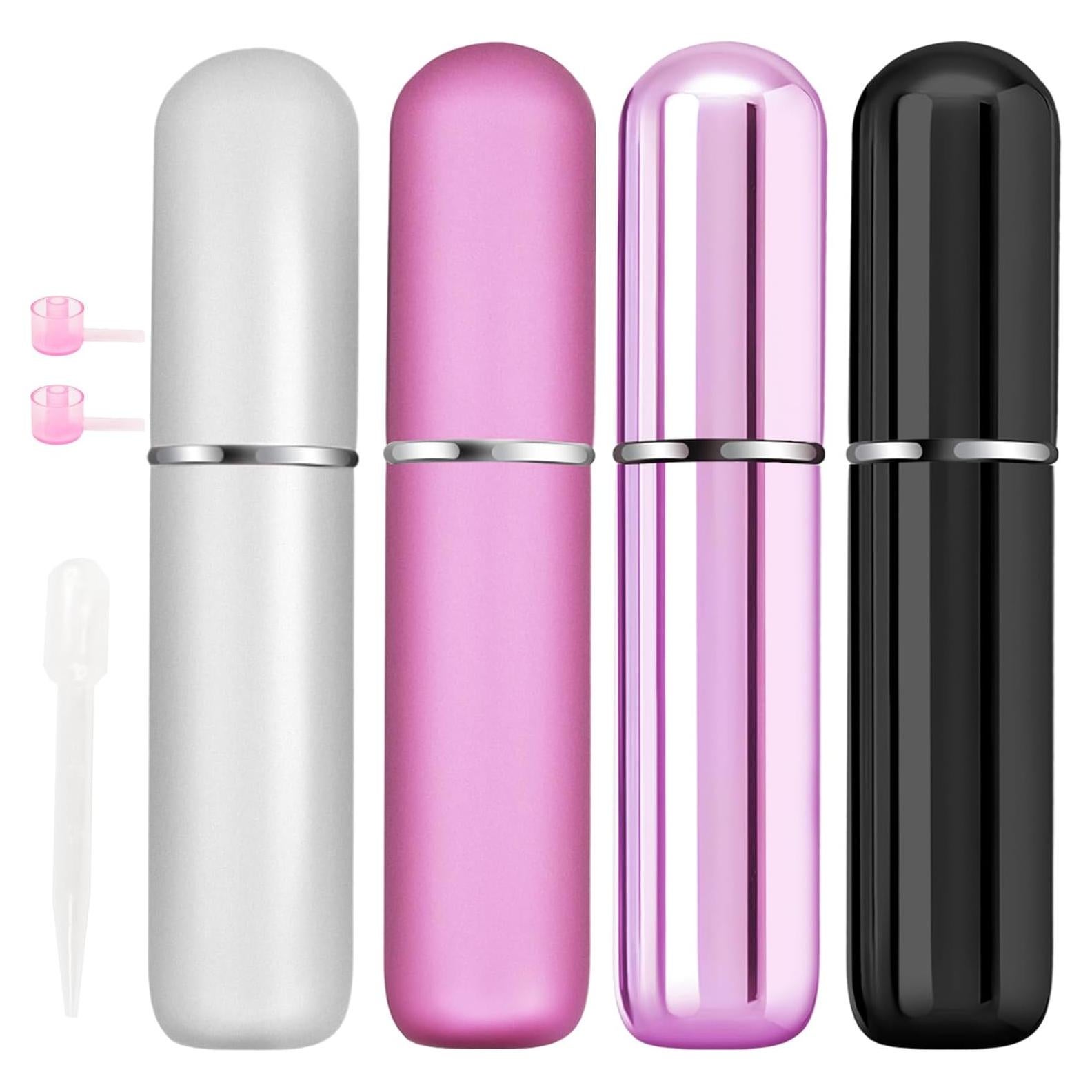 4 Botellas de Perfume de Viaje Rellenables 5ml OBSGUMU Metal Rosa
