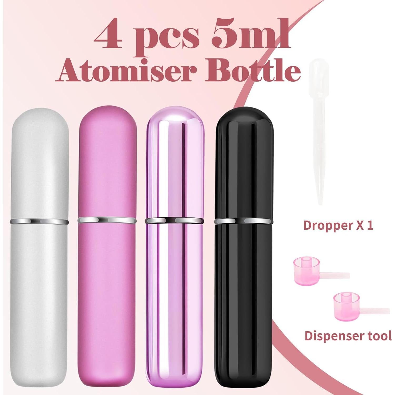 4 Botellas de Perfume de Viaje Rellenables 5ml OBSGUMU Metal Rosa
