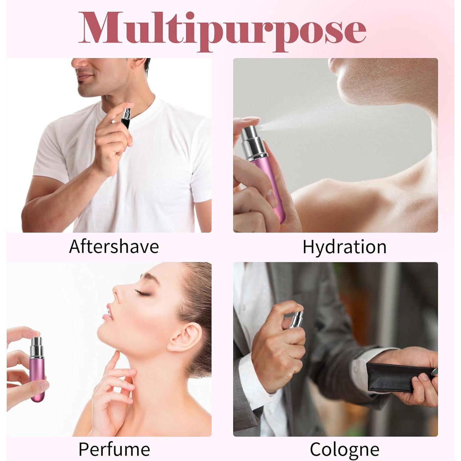 4 Botellas de Perfume de Viaje Rellenables 5ml OBSGUMU Metal Rosa