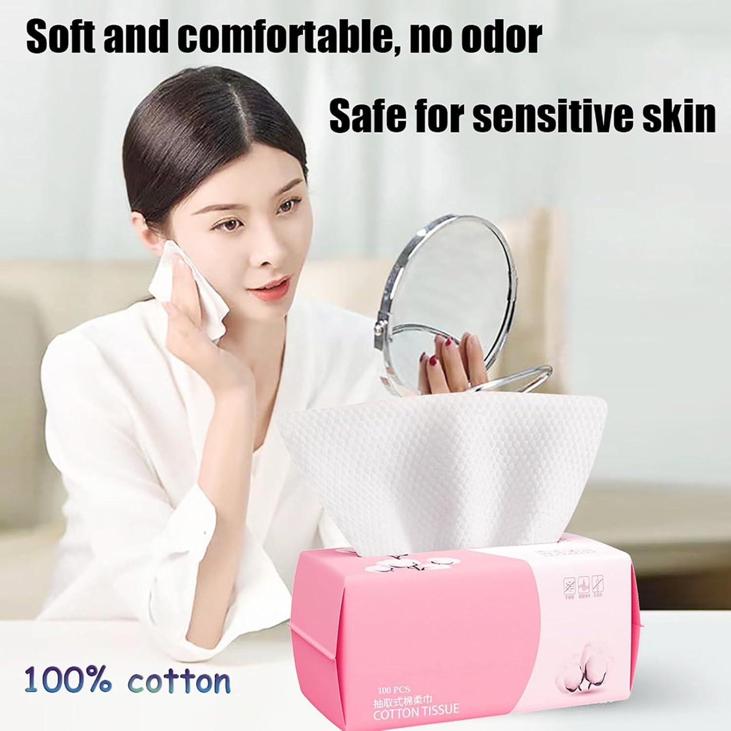 Toalla Facial Desechable Hsxfl 100% Algodón 100 Hojas 20x20 cm